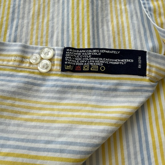 Vintage Nautica Button Down Shirt Blue Yellow Striped Oversized Preppy Cotton L - Picture 10 of 16